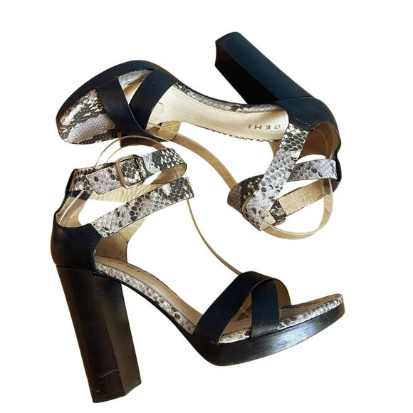 M. Gemi The Nebbia Black Reptile Strap Heeled Sandal Leather Size 9 - Picture 5 of 9